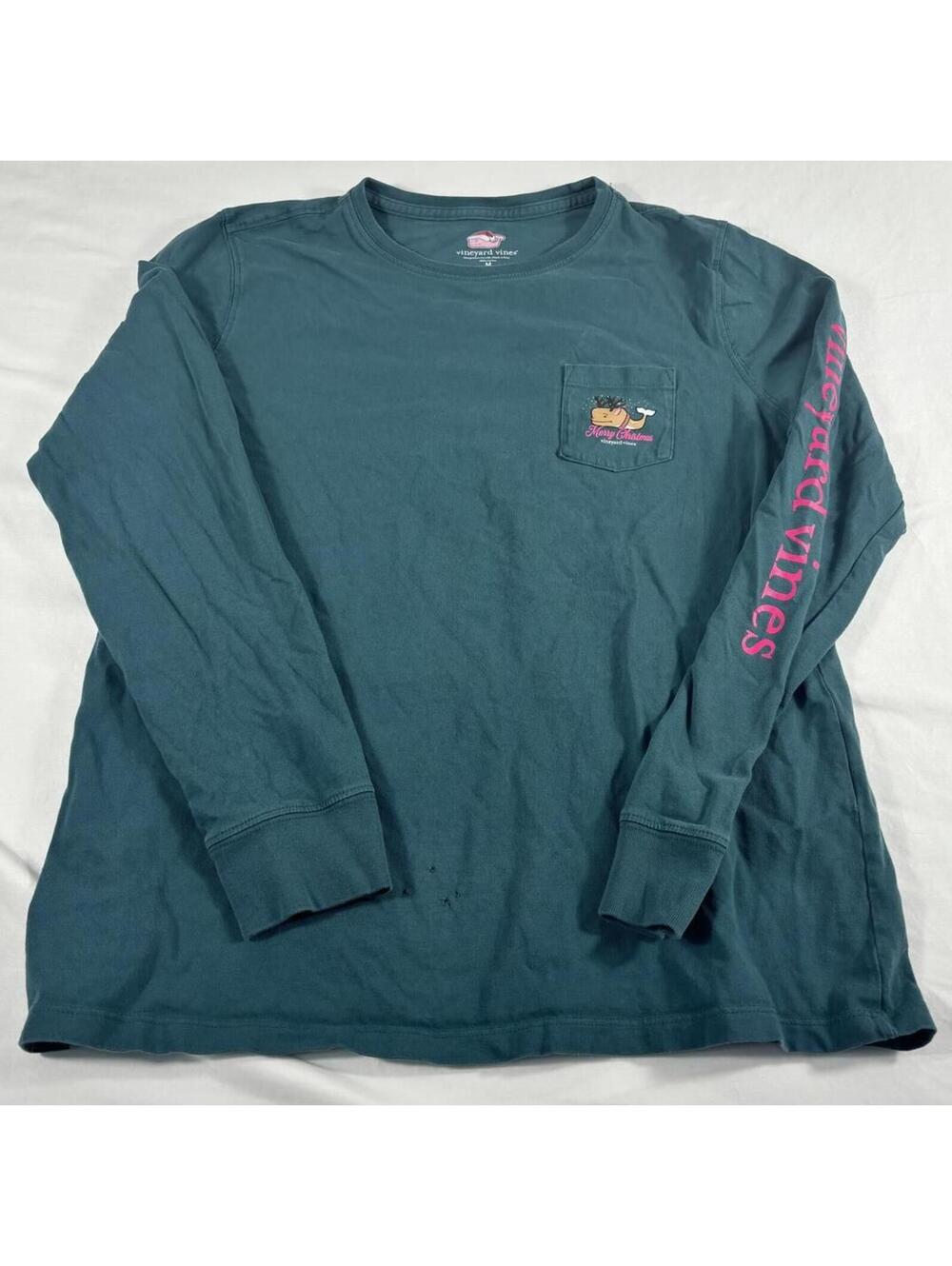 Vineyard Vine Girls Long Sleeve Green Whale Reindeer T-Shirt Size M